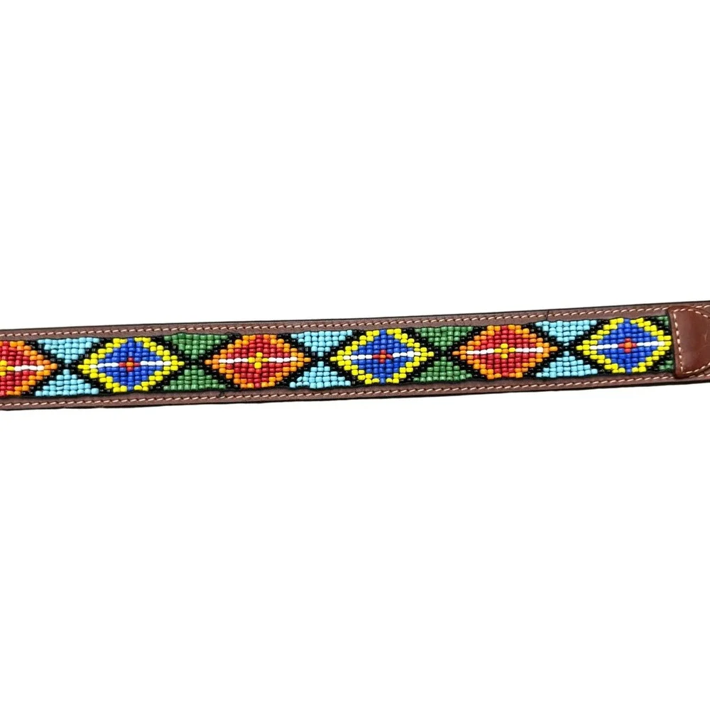 VTG GAP Beaded Leather Belt Sz 34 Mens USA Made Southwestern Western Multicolor